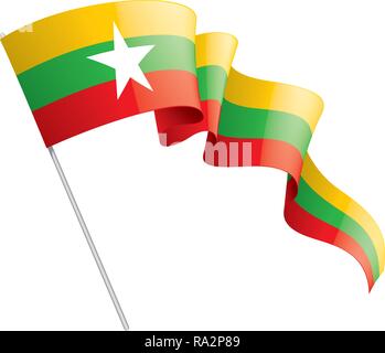 Myanmar Flagge, Vector Illustration auf weißem Hintergrund Stock Vektor