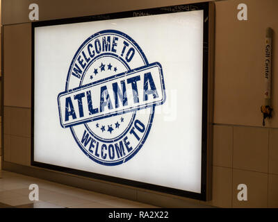 Nach Atlanta banner Hartsfield Jackson Atlanta International Airport Willkommen Stockfoto