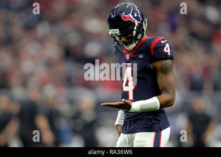 Houston, Texas, USA. 30 Dez, 2018. Houston Texans Quarterback Deshaun Watson (4) Während der NFL regular season Spiel zwischen den Houston Texans und die Jacksonville Jaguars an NRG Stadion in Houston, TX am 30. Dezember 2018. Credit: Erik Williams/ZUMA Draht/Alamy leben Nachrichten Stockfoto