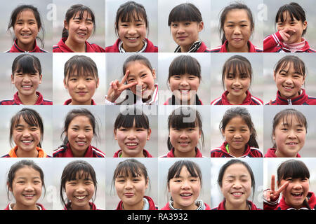 (190101) - JULIAN, JAN. 1, 2019 (Xinhua) - Combo Foto am Dez. 8, 2018 zeigt die Portraits der Mädchen der Basketballmannschaft der Haoba zentrale Schule genommen. In der riesigen Wumeng Berge im Südwesten Chinas Provinz Sichuan, Haoba Central School ist eine neunjährige Schule die Grundschule und Mittelschule, nur wie andere Schulen in dieser Bergwelt. Jedoch eine Basketballmannschaft von weiblichen Studenten gebildet, die Schule ziemlich berühmt in seiner Gemeinde, auch in benachbarten Städten. Das Team wurde im Jahr 2005 durch einen Ventilator Qingang, ein 46-jähriger Lehrer, lehrten Kinn gegründet Stockfoto