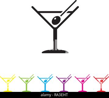 Martini Cocktail mit Oliven auf zahnstocher Vektor icon. Alkoholische Getränke Symbol in Schwarz und sechs Farbvarianten. Stock Vektor