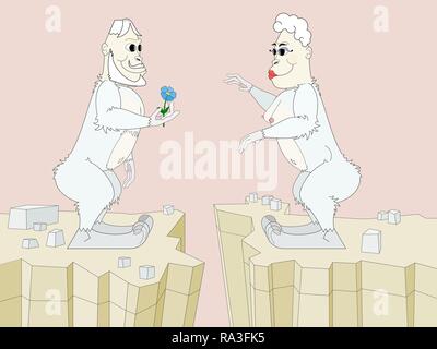 Yetis Liebe treffen hoch in den Bergen Stock Vektor