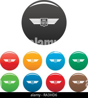 Flügel fighter Icons Set 9 Farbe Vektor isoliert auf Weiss für jedes Design Stock Vektor