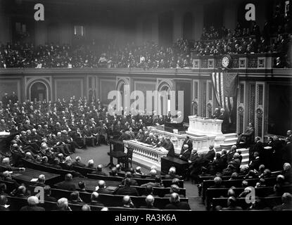 Präsident Woodrow Wilson in einer Rede vor dem Kongress. Februar 3, 1917 Stockfoto