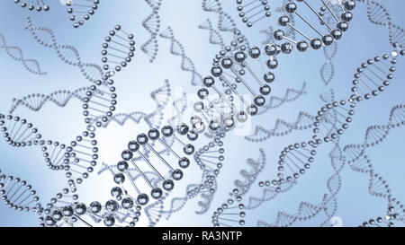 DNA-Moleküle Ketten schwimmend im Wasser. Abstrakte dna aus Glas. Eine DNA-Kette ist im Fokus und andere nicht. Close Up, selektiver Fokus Stockfoto