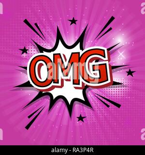 Retro comic OMG Text auf rosa Hintergrund, Vektor Stock Vektor