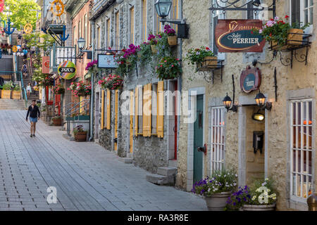 Ein Blick auf die Rue Du Petit Champlain, Quebec City. Stockfoto