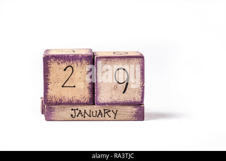 Wooden Block Ewiger Kalender Übersicht Januar 29. Stockfoto