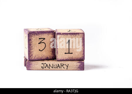 Wooden Block Ewiger Kalender Übersicht Januar 31. Stockfoto