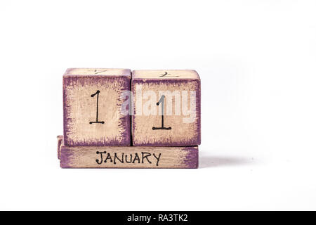 Wooden Block Ewiger Kalender Übersicht Januar 11. Stockfoto