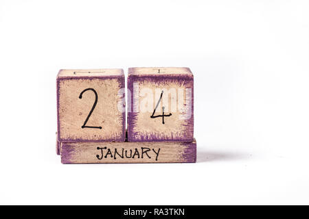 Wooden Block Ewiger Kalender Übersicht Januar 24. Stockfoto