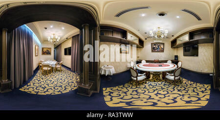 360 Grad Panorama Ansicht von MINSK, Weißrussland - September 20, 2016: Panorama im Innenraum vip-Pokerraum in Luxus Casino. 360 von 180 Grad nahtlose sphärischen Panoramas in equ