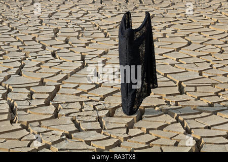 Eine iranische islamische Frauen Modell Tragen des islamischen Schleier oder Kopftuch - auf dem trockenen Lande. Stockfoto