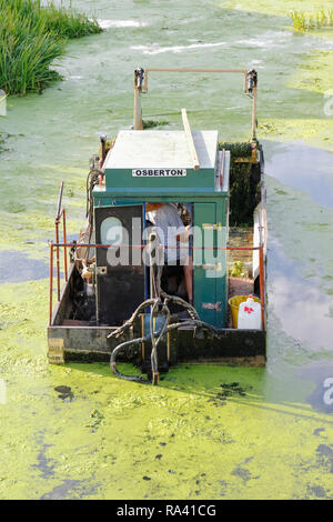 Kanal und Fluss vertrauen Schwimmbagger Clearing der Grantham Canal an woolsthorpe von Belvoir, Lincolnshire, England, Großbritannien Stockfoto