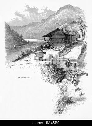 Lookout Mountain und dem Tennessee River, Tennessee, USA, US-amerikanischen Viktorianischen Gravur, 1872 Stockfoto