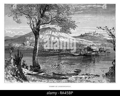 Fähre bei Chatanooga auf dem Tennessee River, Tennessee, USA, US-amerikanischen Viktorianischen Gravur, 1872 Stockfoto