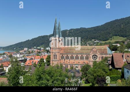 Blick vom Turm von St. Martin, Pfarrkirche Bregenzer Herz Jesu, Oberstadt, Bregenz, Bodensee, Vorarlberg, Österreich Stockfoto