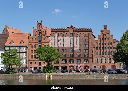 Historischen backsteinhäuser an der Untertrave, Lübeck, Schleswig-Holstein, Deutschland Stockfoto