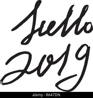 Hallo 2019. Urlaub Vector Illustration. Vintage festliche Label. Stock Vektor