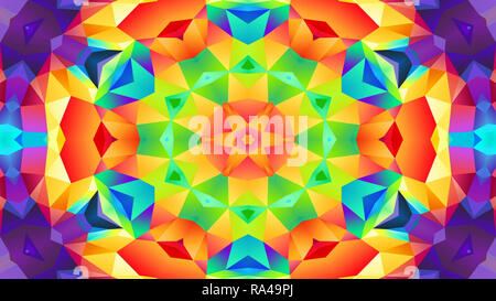 Abstrakte Farbenfrohe symmetrische Muster Dekorative dekorative Kaleidoskop Bewegung geometrischen Formen Kreis und Star Stockfoto