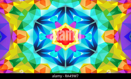 Abstrakte Farbenfrohe symmetrische Muster Dekorative dekorative Kaleidoskop Bewegung geometrischen Formen Kreis und Star Stockfoto