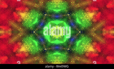 Abstrakte Farbenfrohe symmetrische Muster Dekorative dekorative Kaleidoskop Bewegung geometrischen Formen Kreis und Star Stockfoto