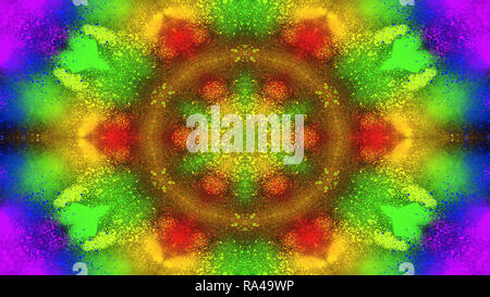 Abstrakte Farbenfrohe symmetrische Muster Dekorative dekorative Kaleidoskop Bewegung geometrischen Formen Kreis und Star Stockfoto