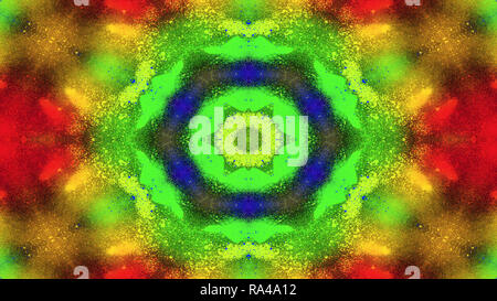 Abstrakte Farbenfrohe symmetrische Muster Dekorative dekorative Kaleidoskop Bewegung geometrischen Formen Kreis und Star Stockfoto