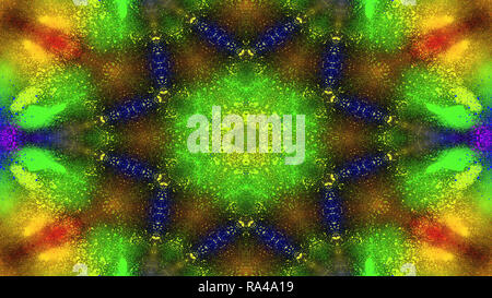 Abstrakte Farbenfrohe symmetrische Muster Dekorative dekorative Kaleidoskop Bewegung geometrischen Formen Kreis und Star Stockfoto