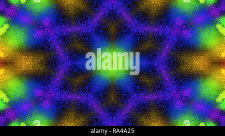 Abstrakte Farbenfrohe symmetrische Muster Dekorative dekorative Kaleidoskop Bewegung geometrischen Formen Kreis und Star Stockfoto