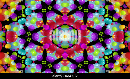 Abstrakte Farbenfrohe symmetrische Muster Dekorative dekorative Kaleidoskop Bewegung geometrischen Formen Kreis und Star Stockfoto