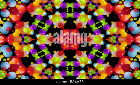 Abstrakte Farbenfrohe symmetrische Muster Dekorative dekorative Kaleidoskop Bewegung geometrischen Formen Kreis und Star Stockfoto