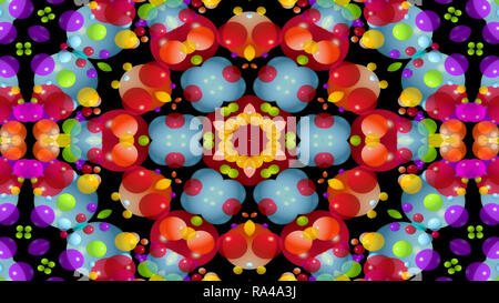 Abstrakte Farbenfrohe symmetrische Muster Dekorative dekorative Kaleidoskop Bewegung geometrischen Formen Kreis und Star Stockfoto