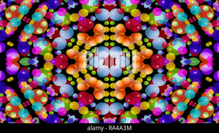 Abstrakte Farbenfrohe symmetrische Muster Dekorative dekorative Kaleidoskop Bewegung geometrischen Formen Kreis und Star Stockfoto