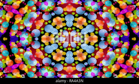 Abstrakte Farbenfrohe symmetrische Muster Dekorative dekorative Kaleidoskop Bewegung geometrischen Formen Kreis und Star Stockfoto