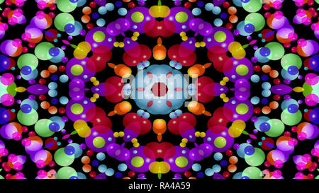 Abstrakte Farbenfrohe symmetrische Muster Dekorative dekorative Kaleidoskop Bewegung geometrischen Formen Kreis und Star Stockfoto