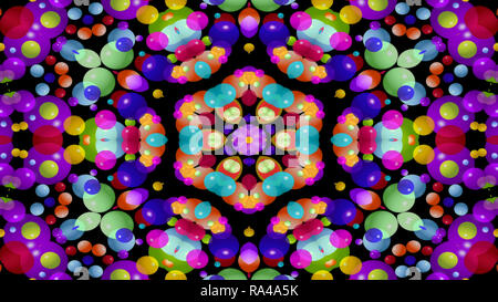 Abstrakte Farbenfrohe symmetrische Muster Dekorative dekorative Kaleidoskop Bewegung geometrischen Formen Kreis und Star Stockfoto