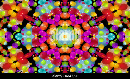 Abstrakte Farbenfrohe symmetrische Muster Dekorative dekorative Kaleidoskop Bewegung geometrischen Formen Kreis und Star Stockfoto