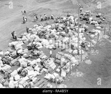 Salinas, Kalifornien. Umsiedler von japanischen Vorfahren finden sie ihr Gepäck an dieser Sammelstelle, vor einem Krieg, Relocation Authority Center 3/31/1942 Transfer Stockfoto