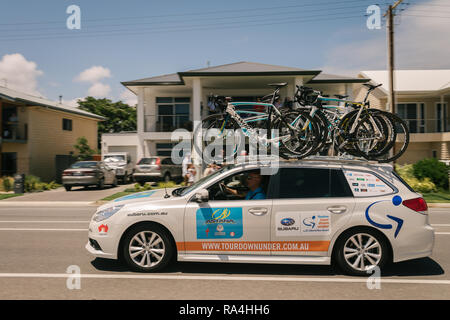 Support Fahrzeug Santos Tour Down Under in Australien Willunga Stockfoto