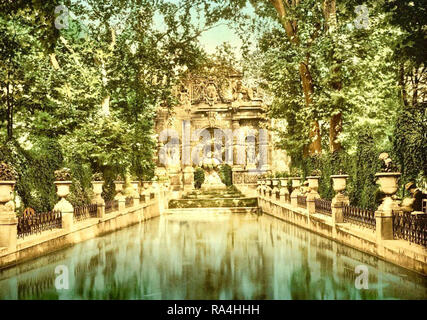 Medici Brunnen, Luxembourg, Paris, Frankreich. Zwischen 1890 und 1910. Stockfoto