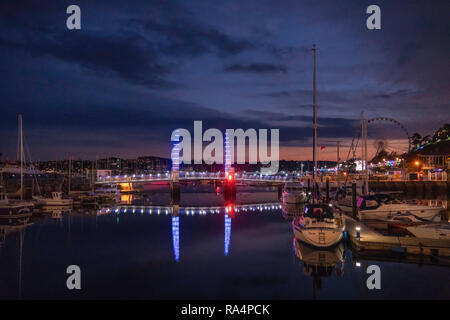 Der Hafen von Torquay bei Nacht Stockfoto