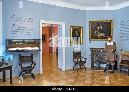 Czarnolas, Masowien/Polen - 2018/09/01: Innere der historischen Herrenhaus in Czarnolas hosting das Museum von Jan Kochanowski - iconic Polnische renaissance Dichter und Schriftsteller Stockfoto