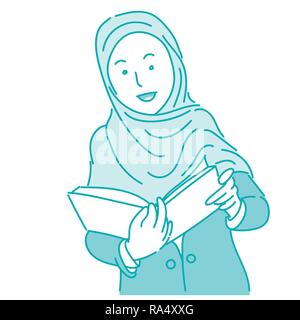 Muslimische Frauen tragen Kopftuch mit Buch, Cartoon Stil, für Business und Bildung Konzept - Vector Illustration flache Bauweise Stock Vektor