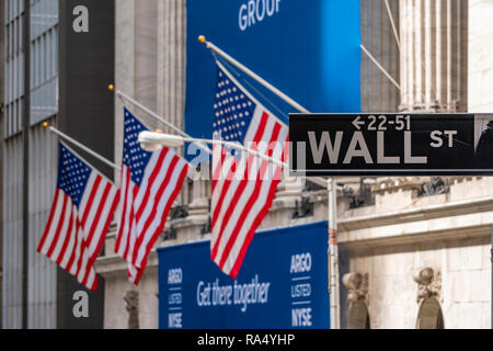 Wall Street Schild in der Nähe der New York Stock Exchange Stockfoto