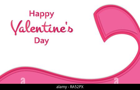Happy Valentine's Day Worte mit Band auf weißem Hintergrund, festliche Banner oder Karten Papier schneiden Stil, Vector Illustration Stock Vektor