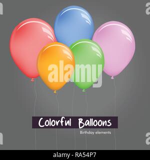 Bunte Ballons verschiedener Größe vor grauem Hintergrund, Vector Illustration Stock Vektor