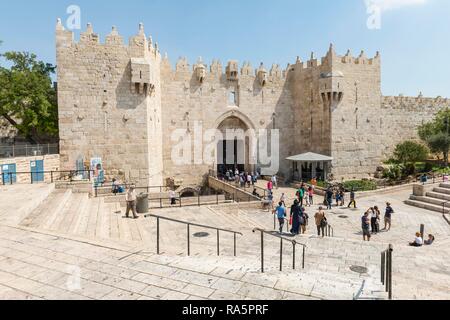 Damaskus Tor, alte Stadtmauer, Jerusalem, Israel Stockfoto