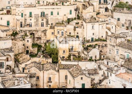 Häuser im Ortsteil Sasso Caveoso, Matera, Basilikata, Italien Stockfoto