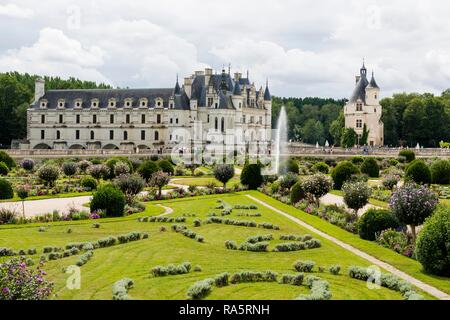 Schloss Chenonceau und Garten, Château de Chenonceau, Amboise Abteilung, Loire, Indre-et-Loire, Region Centre, Frankreich Stockfoto